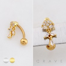 FLOWER TOP MULTI CZ MARQUISE DANGLE REVERSE BELLY BUTTON NAVEL RING 316L SURGICAL STEEL